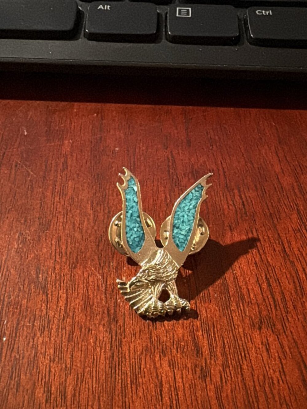 Gold-Tone Eagle Pin with Turquoise Inlay